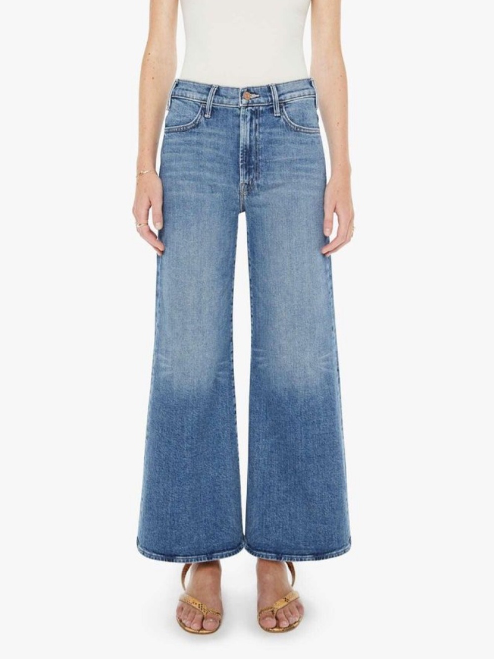 Mother Sz 32 Jeans Wide Leg Hustler Roller Ankle Slip and Fall Blue Classic Boho